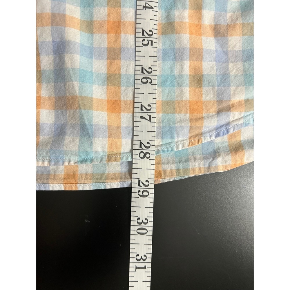Tailorbyrd Collection Mens XL Short Sleeve Gingham Button Down Shirt Blue Orange - Picture 10 of 10